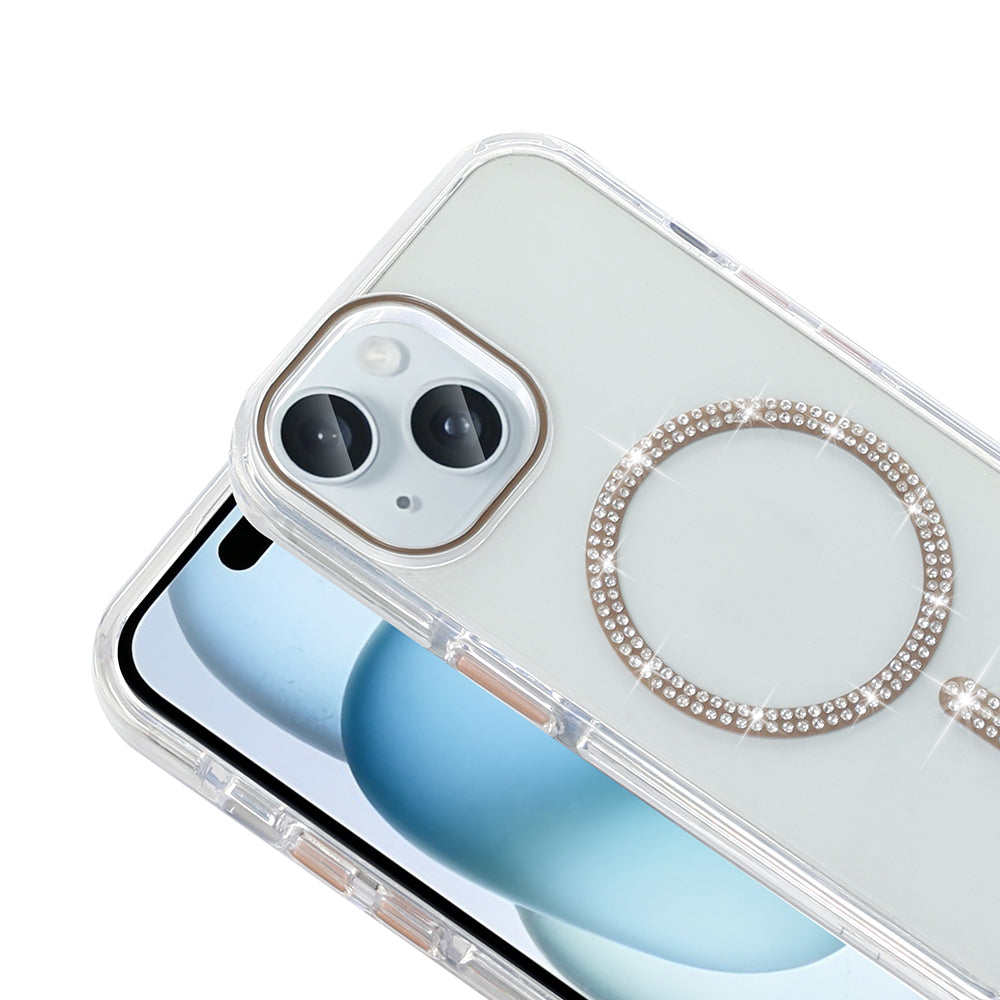 Apple iPhone 15 Plus Kılıf Taşlı Tasarım M-safe Şarj Özellikli Zore Koment Silikon Kapak