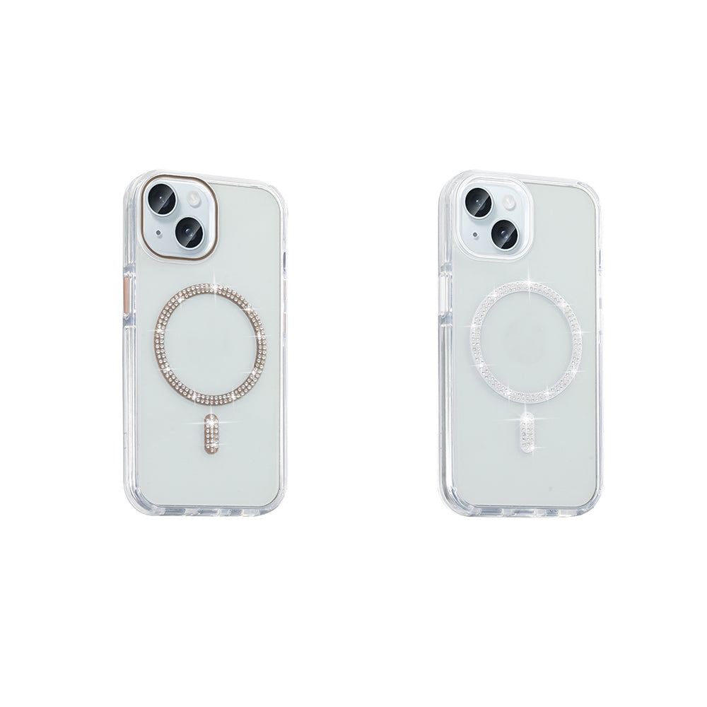 Apple iPhone 15 Plus Kılıf Taşlı Tasarım M-safe Şarj Özellikli Zore Koment Silikon Kapak