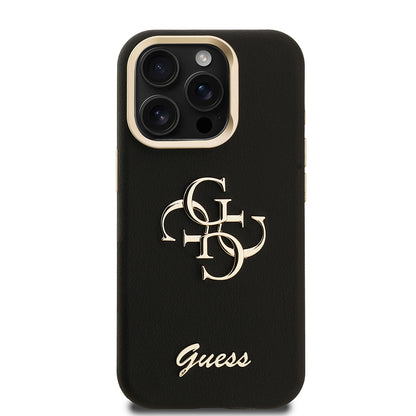 Apple iPhone 15 Pro Kılıf Guess Orjinal Lisanslı Grained Yazı Logolu Kamera Standlı Kapak
