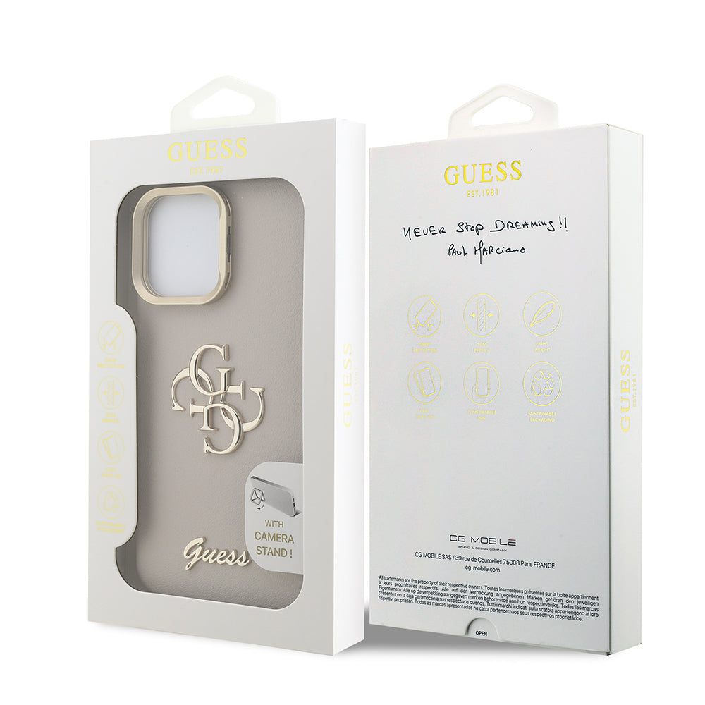 Apple iPhone 15 Pro Kılıf Guess Orjinal Lisanslı Grained Yazı Logolu Kamera Standlı Kapak