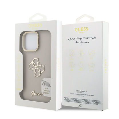 Apple iPhone 15 Pro Kılıf Guess Orjinal Lisanslı Grained Yazı Logolu Kamera Standlı Kapak