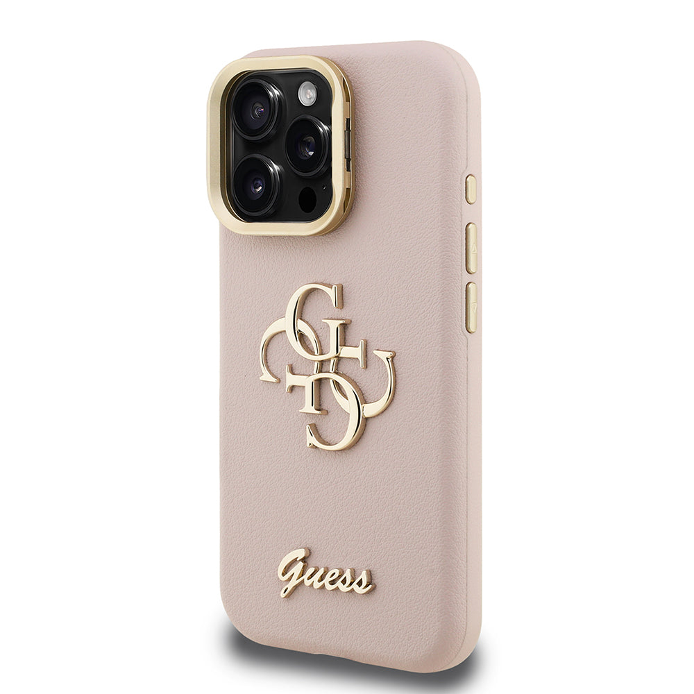 Apple iPhone 15 Pro Kılıf Guess Orjinal Lisanslı Grained Yazı Logolu Kamera Standlı Kapak