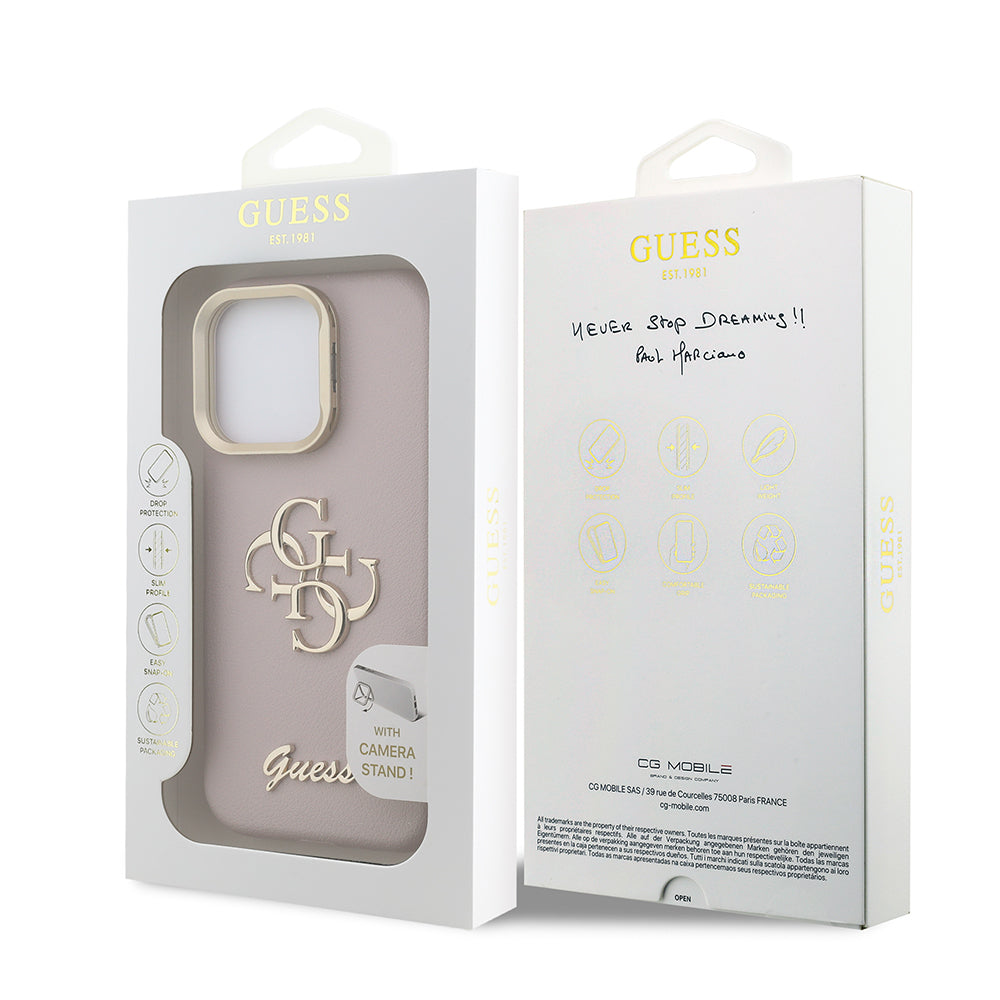 Apple iPhone 15 Pro Kılıf Guess Orjinal Lisanslı Grained Yazı Logolu Kamera Standlı Kapak