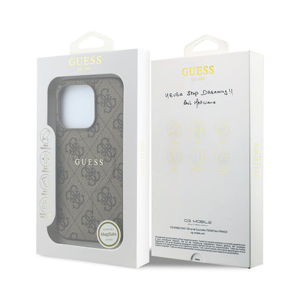 Apple iPhone 15 Pro Kılıf Guess Orjinal Lisanslı M-safe Kabartmalı 4G Desenli Yazı Logolu Kapak