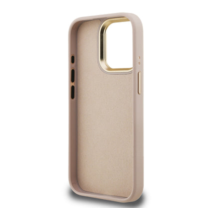 Apple iPhone 15 Pro Kılıf Guess Orjinal Lisanslı PU Deri 4G Desenli Metal Büyük 4G ve Yazı Logolu Kamera Standlı Kapak