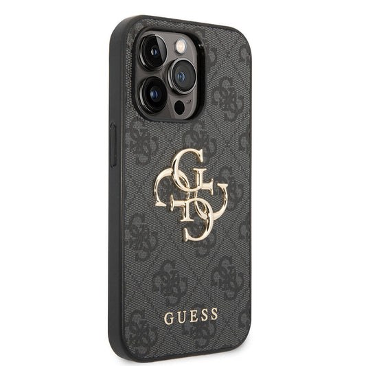 Apple iPhone 15 Pro Kılıf Guess Orjinal Lisanslı PU Deri Yazı ve 4G Metal Logolu Desenli Kapak