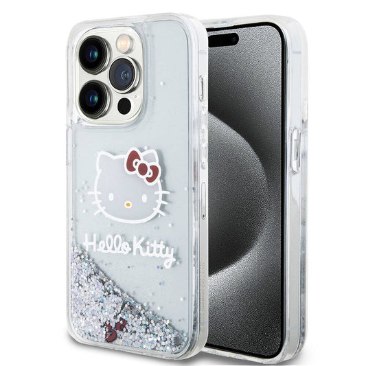Apple iPhone 15 Pro Kılıf Hello Kitty Orjinal Lisanslı İkonik Sıvılı Glitter Kapak