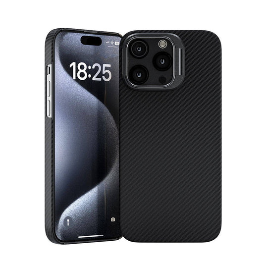 Apple iPhone 15 Pro Kılıf M-safe Şarj Özellikli 600D Zore Krek Karbon Standlı Kapak