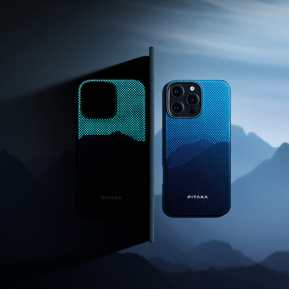 Apple iPhone 15 Pro Kılıf M-safe Şarj Özellikli Lumintex Teknolojili Fosforlu Özellikli Aramid Fiber Pitaka Tactile Woven Starpeak Serisi Over The Horizon Kapak