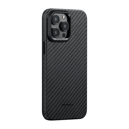 Apple iPhone 15 Pro Kılıf M-safe Şarj Özellikli 1500D Aramid Fiber Pitaka Military-Grade Classic Serisi Black-Grey Twill Kapak