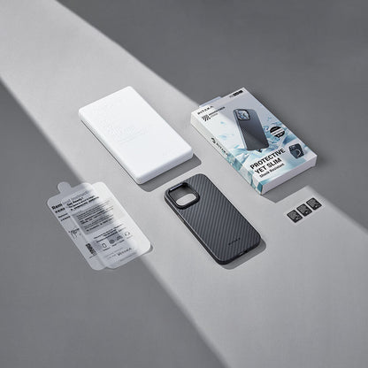 Apple iPhone 15 Pro Kılıf M-safe Şarj Özellikli 1500D Aramid Fiber Pitaka Military-Grade Classic Serisi Black-Grey Twill Kapak