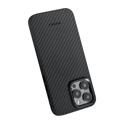 Apple iPhone 15 Pro Kılıf M-safe Şarj Özellikli 1500D Aramid Fiber Pitaka Military-Grade Classic Serisi Black-Grey Twill Kapak