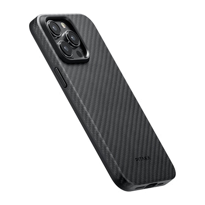 Apple iPhone 15 Pro Kılıf M-safe Şarj Özellikli 1500D Aramid Fiber Pitaka Military-Grade Classic Serisi Black-Grey Twill Kapak