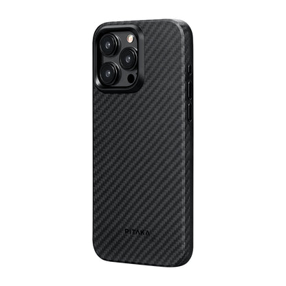 Apple iPhone 15 Pro Kılıf M-safe Şarj Özellikli 1500D Aramid Fiber Pitaka Military-Grade Classic Serisi Black-Grey Twill Kapak