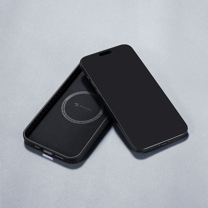 Apple iPhone 15 Pro Kılıf M-safe Şarj Özellikli 1500D Aramid Fiber Pitaka Military-Grade Classic Serisi Black-Grey Twill Kapak