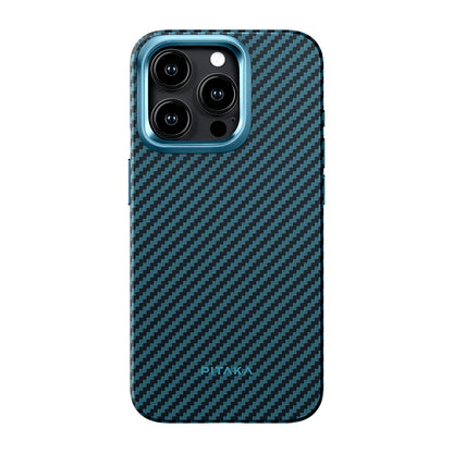 Apple iPhone 15 Pro Kılıf M-safe Şarj Özellikli 1500D Aramid Fiber Pitaka Military-Grade Classic Serisi Black-Grey Twill Kapak