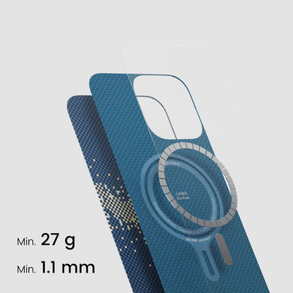 Apple iPhone 15 Pro Kılıf M-safe Şarj Özellikli Lumintex Teknolojili Fosforlu Özellikli Aramid Fiber Pitaka Tactile Woven Starpeak Serisi Milky Way Galaxy Kapak
