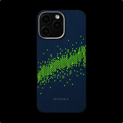 Apple iPhone 15 Pro Kılıf M-safe Şarj Özellikli Lumintex Teknolojili Fosforlu Özellikli Aramid Fiber Pitaka Tactile Woven Starpeak Serisi Milky Way Galaxy Kapak
