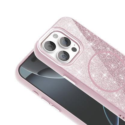 Apple iPhone 15 Pro Kılıf M-safe Şarj Özellikli Parlayan Simli Zore Okso Kapak