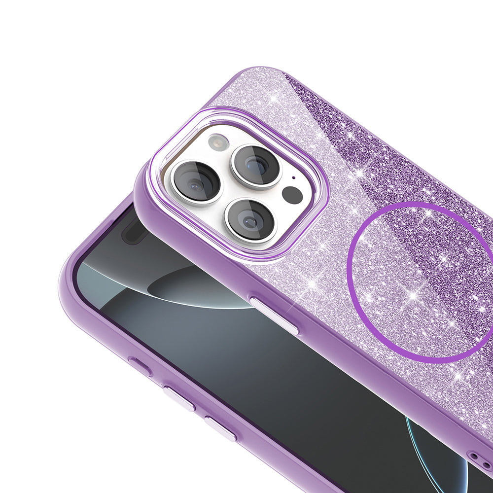 Apple iPhone 15 Pro Kılıf M-safe Şarj Özellikli Parlayan Simli Zore Okso Kapak