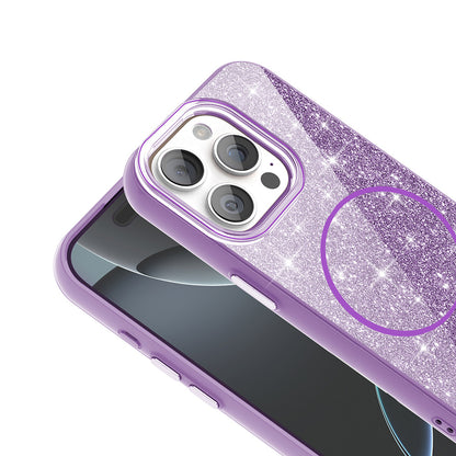 Apple iPhone 15 Pro Kılıf M-safe Şarj Özellikli Parlayan Simli Zore Okso Kapak