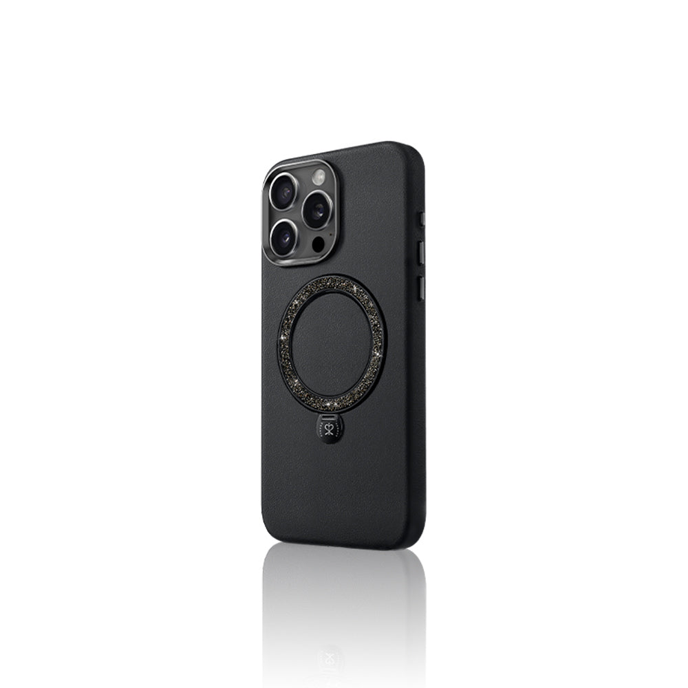 Apple iPhone 15 Pro Kılıf M-safe Şarj Özellikli Standlı Suni Deri Tasarımlı Pynana Dancing Circle Serisi Kapak