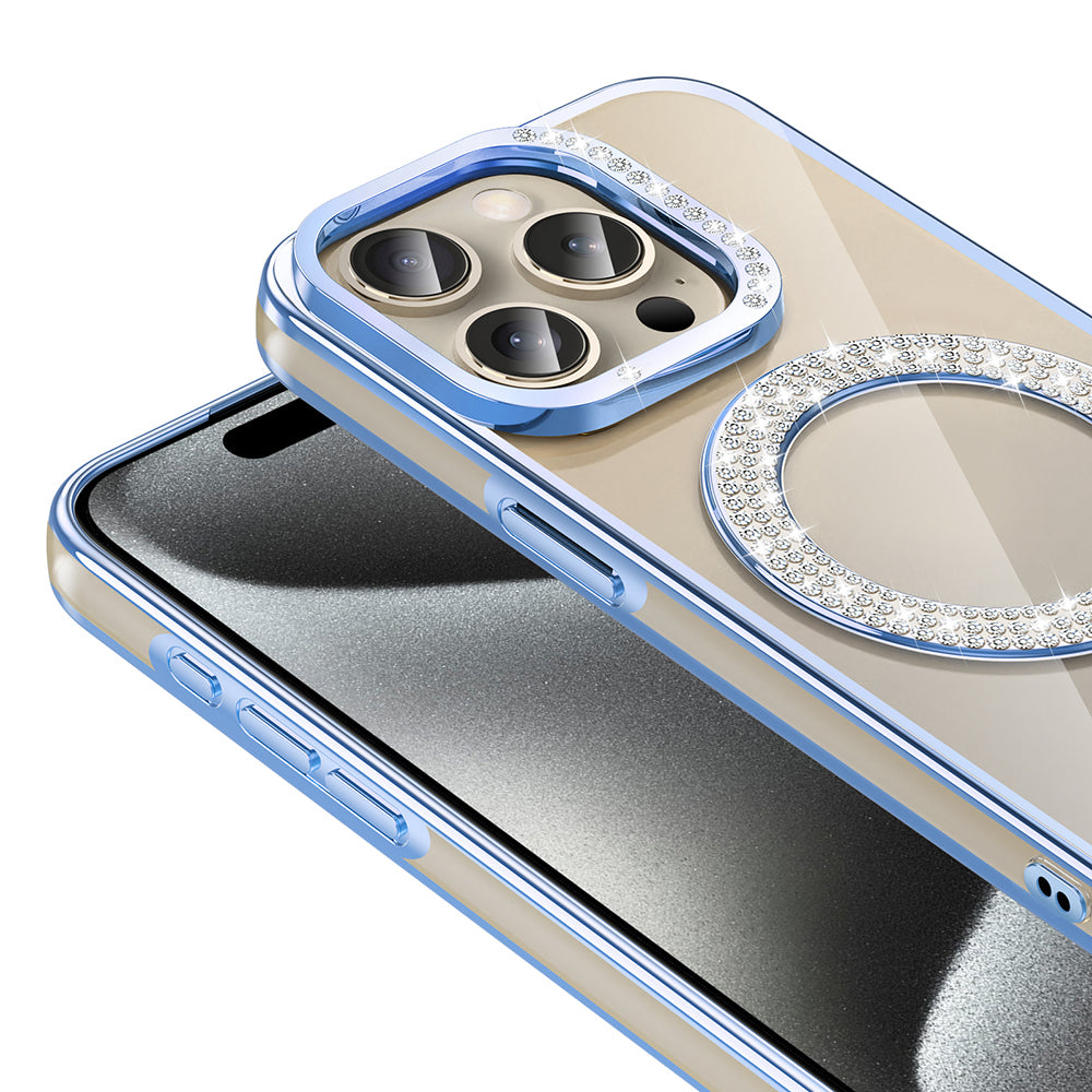 Apple iPhone 15 Pro Kılıf Pırlanta Taş Tasarımlı M-safe Şarj Özellikli Zore Karetta Silikon Kapak