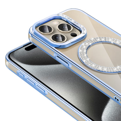 Apple iPhone 15 Pro Kılıf Pırlanta Taş Tasarımlı M-safe Şarj Özellikli Zore Karetta Silikon Kapak