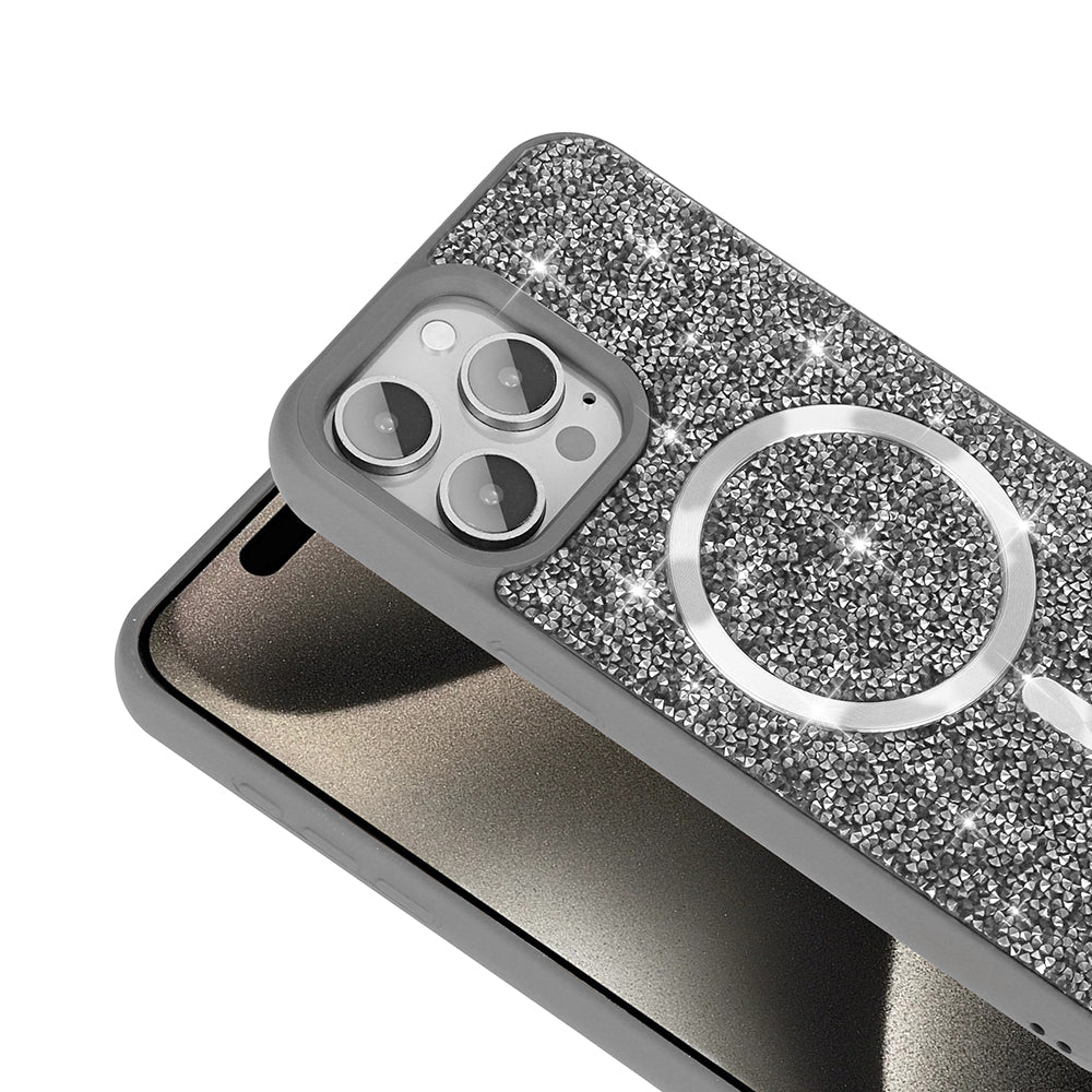 Apple iPhone 15 Pro Kılıf Pırlanta Tasarımlı M-safe Şarj Özellikli Zore Mozaik Silikon Kapak