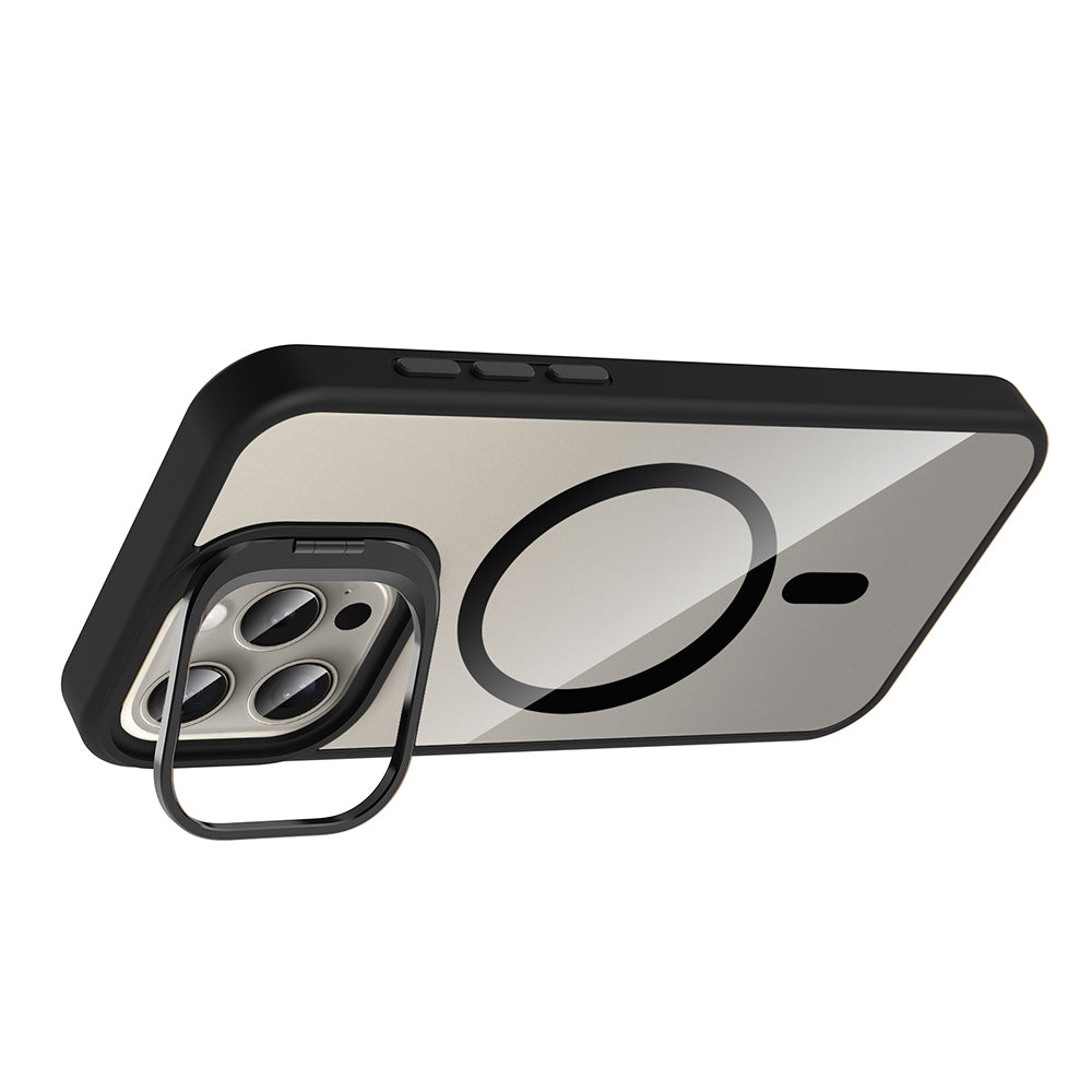 Apple iPhone 15 Pro Kılıf Standlı ve Kamera Lens Hediyeli M-Safe Şarj Özellikli Zore Etro Kapak