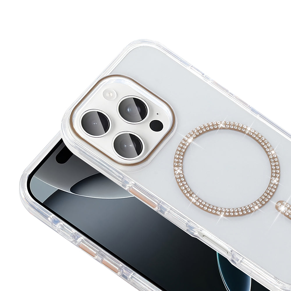 Apple iPhone 15 Pro Kılıf Taşlı Tasarım M-safe Şarj Özellikli Zore Koment Silikon Kapak