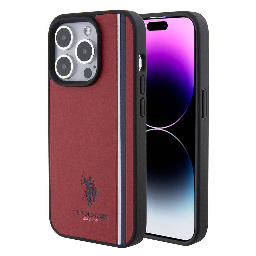 Apple iPhone 15 Pro Kılıf U.S. Polo Assn. Orjinal Lisanslı Üç Renk Şerit Tasarımlı Baskı Logolu Kapak
