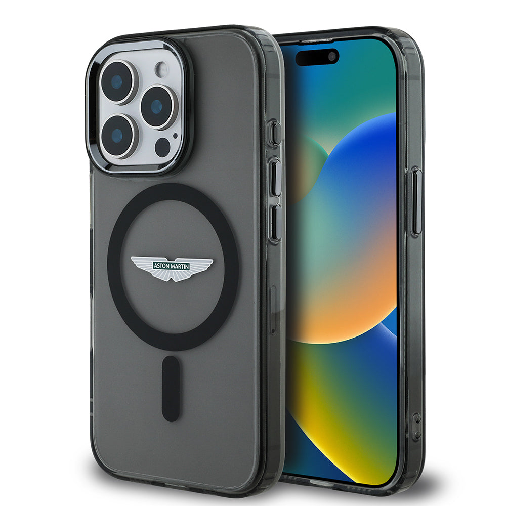 Apple iPhone 15 Pro Max Kılıf Aston Martin Orjinal Lisanslı M-safe Şarj Özellikli IML Baskı Logolu Metal Düğmeli Kapak