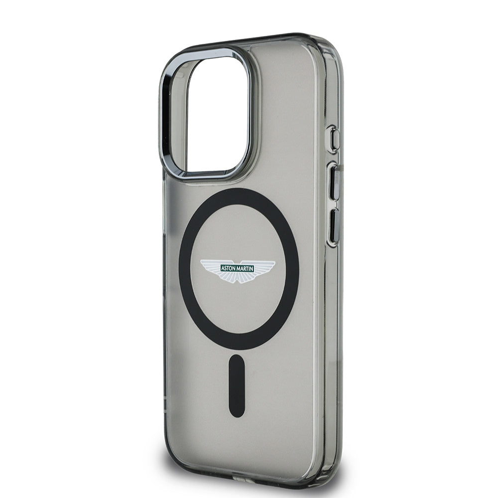 Apple iPhone 15 Pro Max Kılıf Aston Martin Orjinal Lisanslı M-safe Şarj Özellikli IML Baskı Logolu Metal Düğmeli Kapak