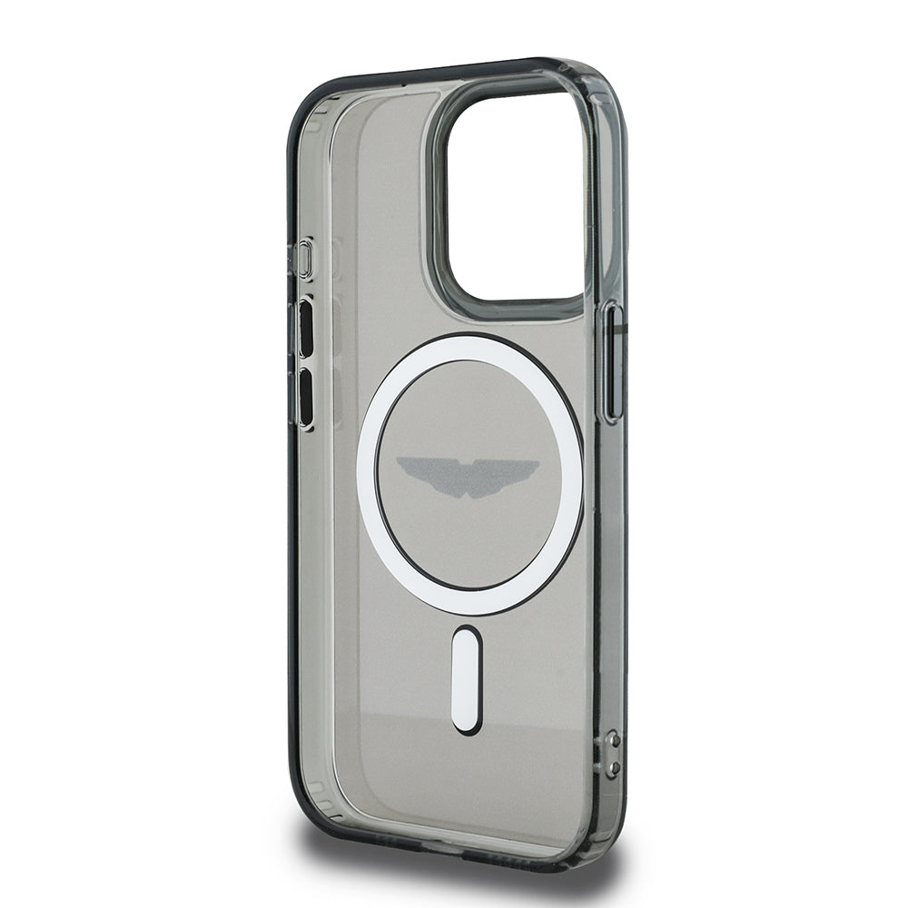 Apple iPhone 15 Pro Max Kılıf Aston Martin Orjinal Lisanslı M-safe Şarj Özellikli IML Baskı Logolu Metal Düğmeli Kapak