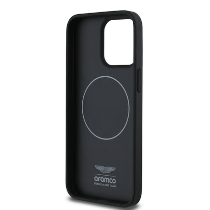 Apple iPhone 15 Pro Max Kılıf Aston Martin Orjinal Lisanslı M-safe Şarj Özellikli PU Deri Alonso 14 Baskılı Kapak