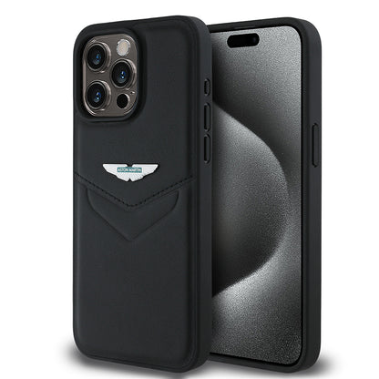 Apple iPhone 15 Pro Max Kılıf Aston Martin Orjinal Lisanslı Victory Dizayn PU Deri Metal Logolu Kapak