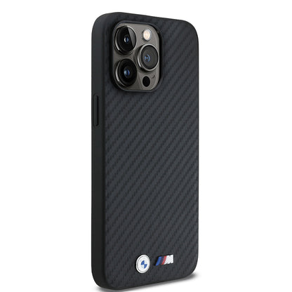 Apple iPhone 15 Pro Max Kılıf BMW Orjinal Lisanslı Karbon Fiber Tasarımlı ve Metal Logolu PU Deri Kapak