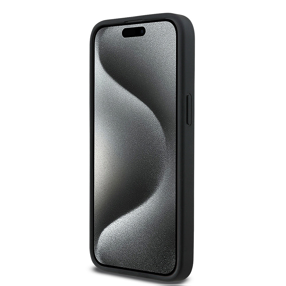 Apple iPhone 15 Pro Max Kılıf BMW Orjinal Lisanslı Karbon Fiber Tasarımlı ve Metal Logolu PU Deri Kapak