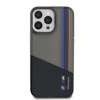 Apple iPhone 15 Pro Max Kılıf BMW Orjinal Lisanslı Yarı Transparan M Dizayn Çizgili Kapak