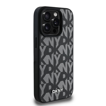Apple iPhone 15 Pro Max Kılıf DKNY Orjinal Lisanslı M-safe Şarj Özellikli 3D Yazılı Grid Pattern Kapak