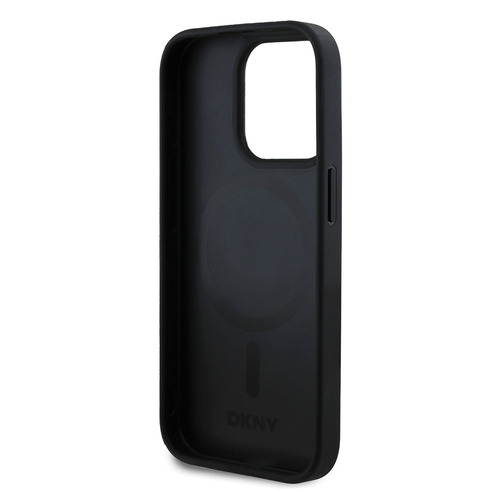 Apple iPhone 15 Pro Max Kılıf DKNY Orjinal Lisanslı M-safe Şarj Özellikli 3D Yazılı Grid Pattern Kapak