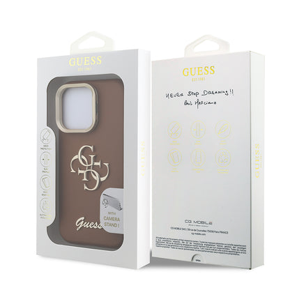 Apple iPhone 15 Pro Max Kılıf Guess Orjinal Lisanslı Grained Yazı Logolu Kamera Standlı Kapak
