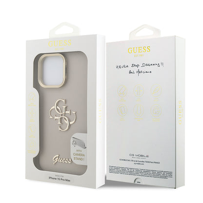 Apple iPhone 15 Pro Max Kılıf Guess Orjinal Lisanslı Grained Yazı Logolu Kamera Standlı Kapak