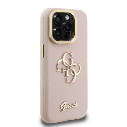 Apple iPhone 15 Pro Max Kılıf Guess Orjinal Lisanslı Grained Yazı Logolu Kamera Standlı Kapak