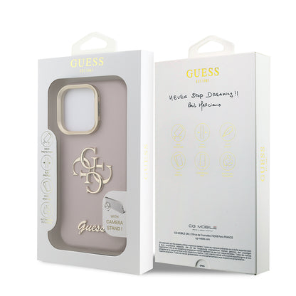Apple iPhone 15 Pro Max Kılıf Guess Orjinal Lisanslı Grained Yazı Logolu Kamera Standlı Kapak