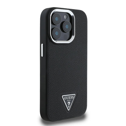 Apple iPhone 15 Pro Max Kılıf Guess Orjinal Lisanslı M-safe Şarj Özellikli Grained Triangle Kapak