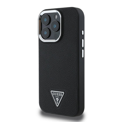 Apple iPhone 15 Pro Max Kılıf Guess Orjinal Lisanslı M-safe Şarj Özellikli Grained Triangle Kapak