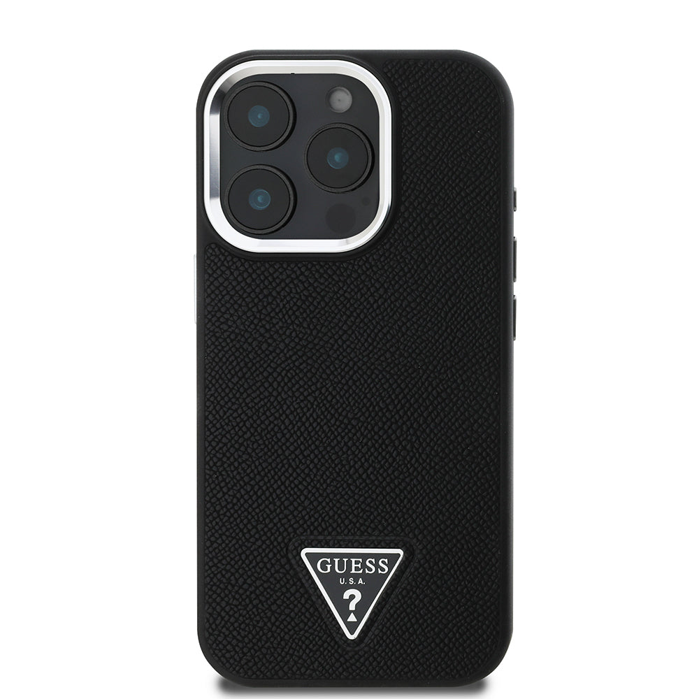 Apple iPhone 15 Pro Max Kılıf Guess Orjinal Lisanslı M-safe Şarj Özellikli Grained Triangle Kapak