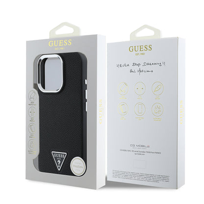 Apple iPhone 15 Pro Max Kılıf Guess Orjinal Lisanslı M-safe Şarj Özellikli Grained Triangle Kapak